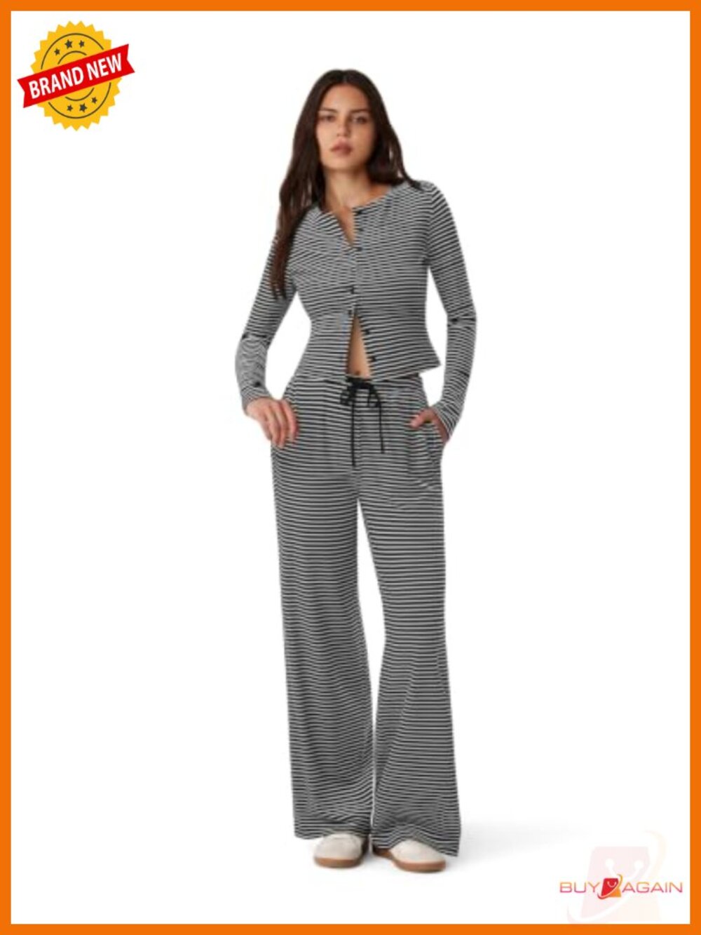 Women 2 Piece Lounge Set Long Sleeve Button Cardigan Wide Leg Pants Set